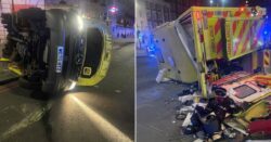 Ambulance flips over after crash with double-decker bus in London’s Baker Street