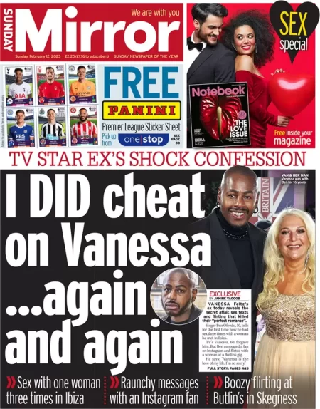 Sunday Mirror – I did cheat on Vanessa … again and again and again 