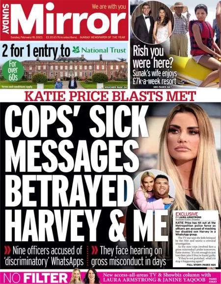 Sunday Mirror – Cops’ sick messages betrayed Harvey and me 