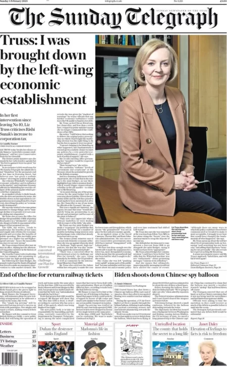 The Sunday Telegraph – Truss: I was brought down by the left-wing economic establishment 