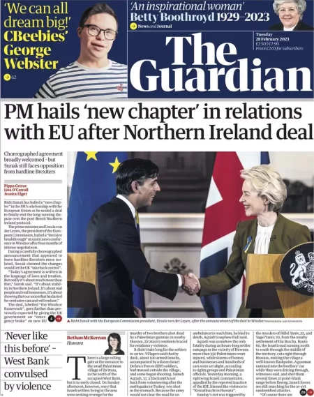 The Guardian – PM hails new chapter in relations with EU after Northern Ireland deal 