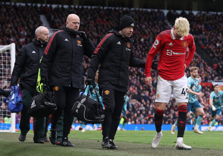 Erik ten Hag hopeful Alejandro Garnacho’s injury is ‘not too bad’ as winger leaves Old Trafford on crutches