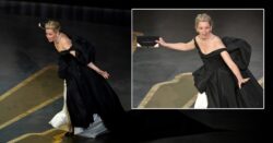 Elizabeth Banks styles out awkward trip onstage at the Oscars as she presents award