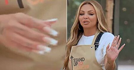 Celebrity Bake Off viewers baffled by Jesy Nelson’s mad long nails as she battles with pie