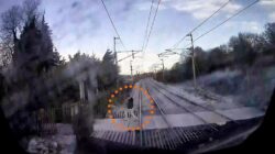 Terrifying footage shows train nearly hit man at level crossing