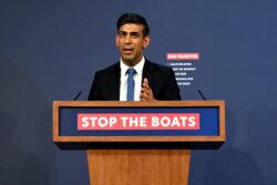 Rishi brings back ‘CBeebies voice’ to unveil new ‘Stop The Boats’ podium