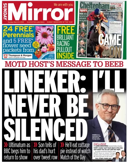 Sunday Mirror – Linekar: I’ll never be silenced 