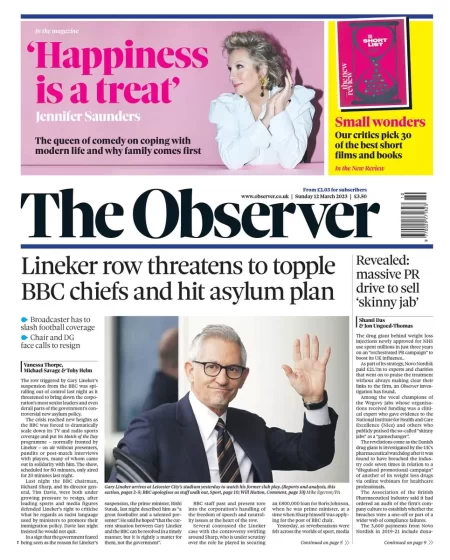 The Observer  – Linekar row threatens to topple BBC chiefs and hit asylum plan 