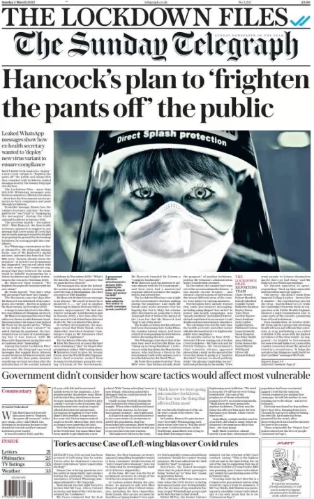 Sunday Telegraph – Hancock’s plan to ‘frighten the pants off’ the public