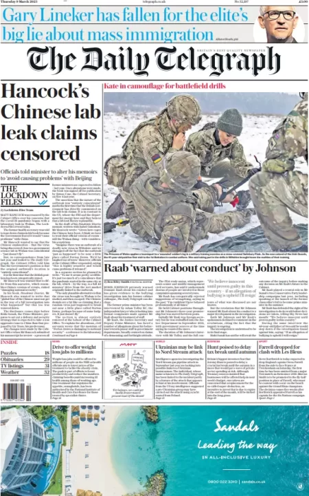 The Daily Telegraph – Hancock’s Chinese lab leak claim censored