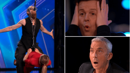 Sword swallower lifts Amanda Holden up by his eye sockets with blade down his throat in most terrifying audition in Britain’s Got Talent history