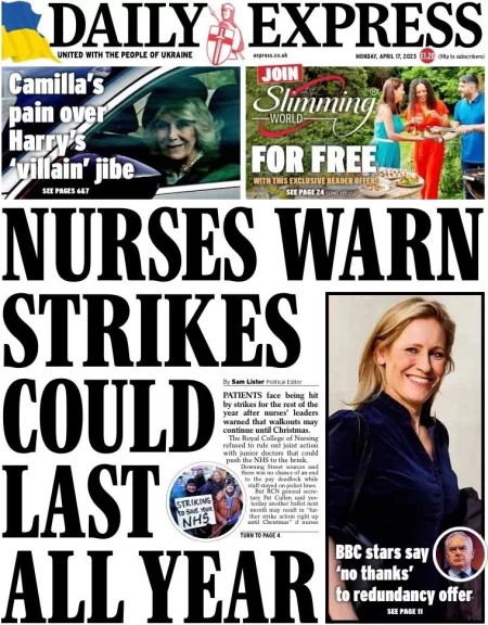 Daily Express – Nurses warn strikes could last all year 