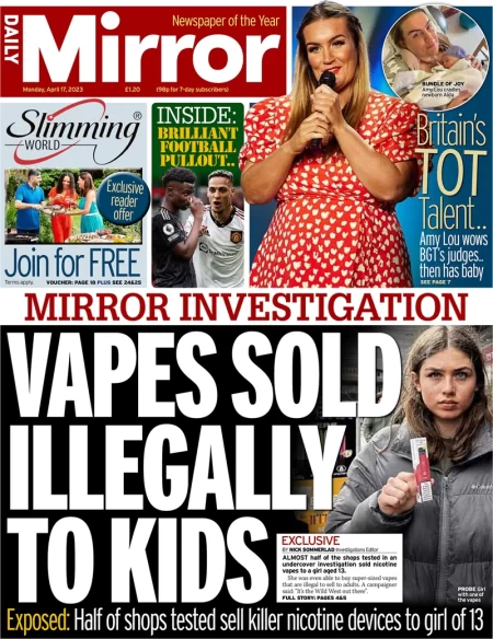 Daily Mirror – Vapes sold illegally to kids 