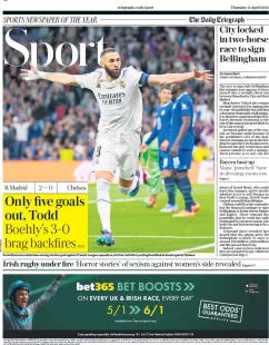 Telegraph Sport – ‘Boehly’s 3-0 brag backfires’ 