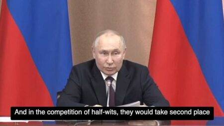 Putin cracks joke about west being ‘halfwits’ and gets one laugh