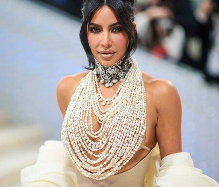 Kim Kardashian is a pearly queen in stunning Met Gala outfit as daughter North West joins in fashion fun