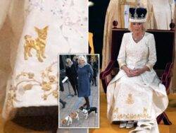 Queen Camilla’s Coronation gown included a tribute to her beloved rescue dogs