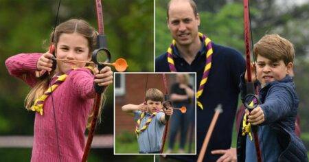 Louis, George and Charlotte take on mum and dad at archery