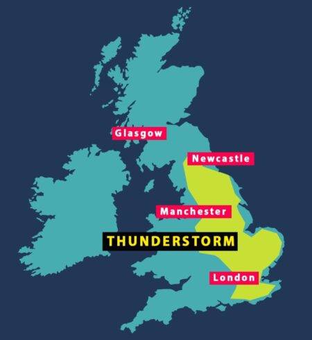 Thunderstorm warning extended to cover most of England