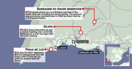 Map shows search for Madeleine McCann 31 miles from where she vanished