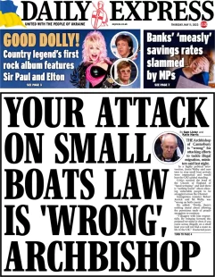 Daily Express – Your attack on small boats in ‘wrong,’ Archbishop