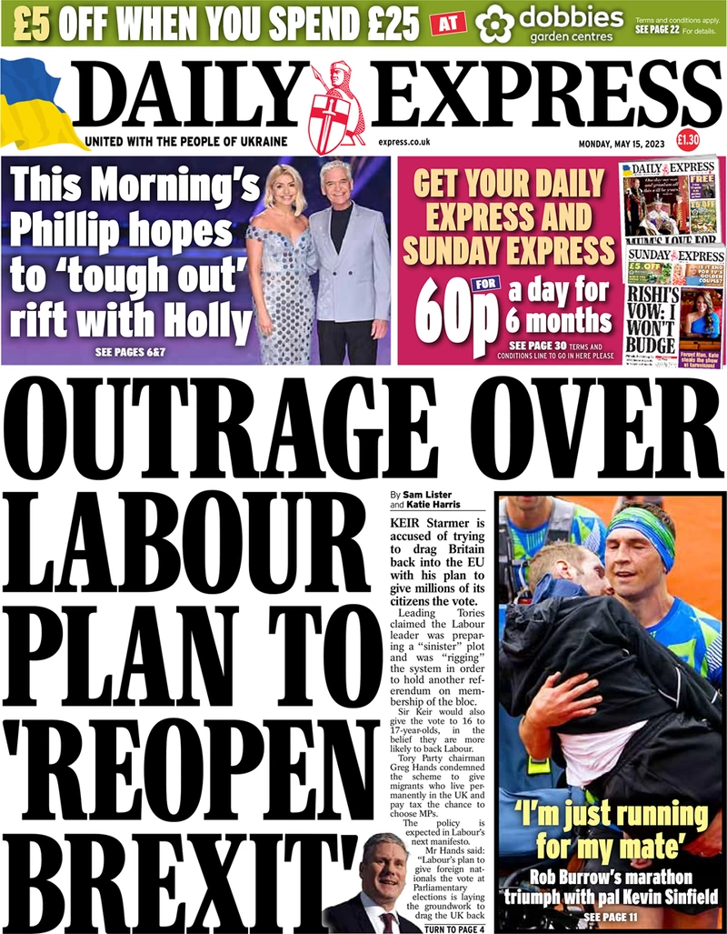 Daily Express - Outrage over Labour plan to reopen Brexit