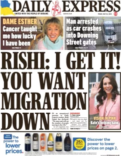 Daily Express – Rishi: I get it! You want migration down 