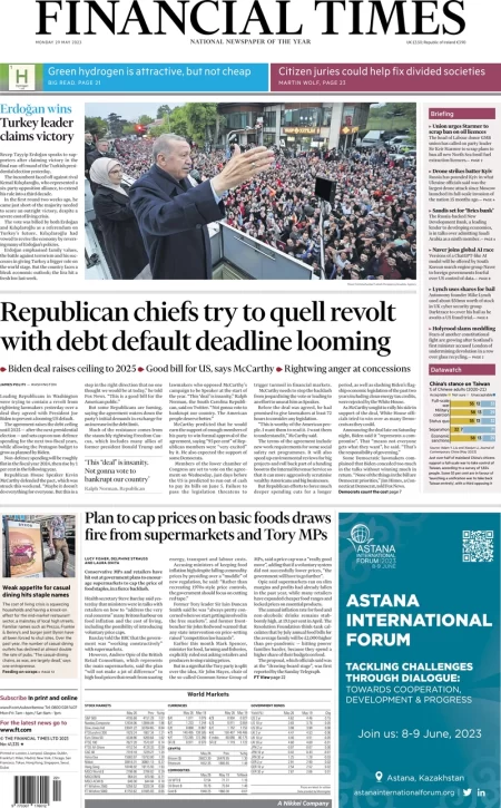 Financial Times – Republican chiefs try to quell revolt with debt default deadline looming