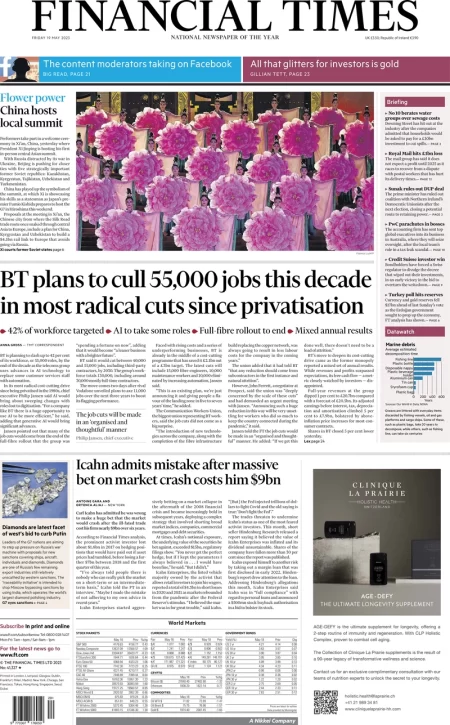 Financial Times – BT plans to cull 55,000 jobs this decade in most radical cuts since privatisation 