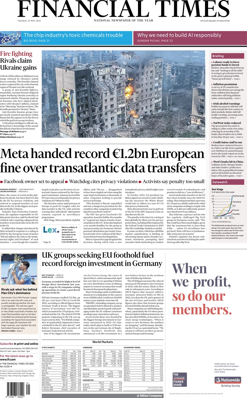 The Financial Times - Meta hand record 1.2 bn euros European fine over transatlantic data transfers