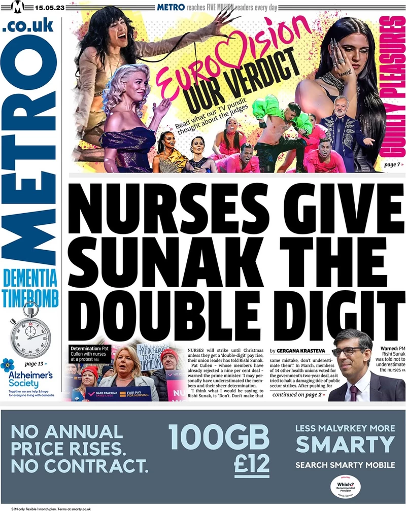 Metro - Nurses give Sunak the double digit