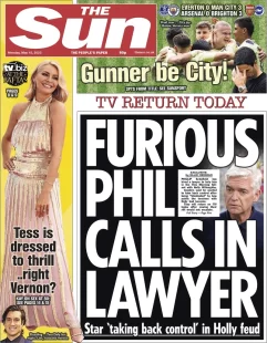 The Sun – Furious Phil calls in lawyers