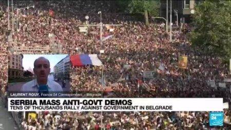 Tens of thousands gather in Belgrade for fifth anti-government protest since mass shootings