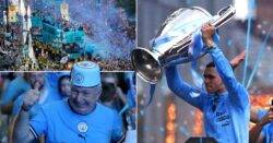 Manchester is turned Sky Blue as thousands of fans line the streets for Treble parade