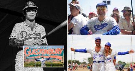 Sir Elton John fans honour Rocketman in iconic Dodgers outfits as queues begin from 4am ahead of star-studded Glastonbury set