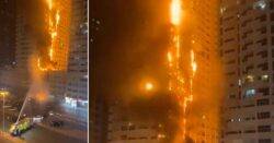 Massive inferno engulfs high-rise apartment tower