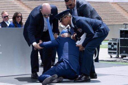 Joe Biden falls after handing out diplomas at Air Force Academy graduation