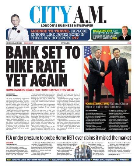 CITY AM – Bank set to hike rate yet again 