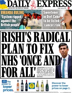 Daily Express – Rishi’s radical plan to fix NHS