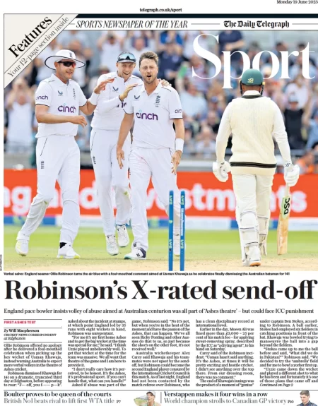 Telegraph Sport – Robinson’s X-rated send off