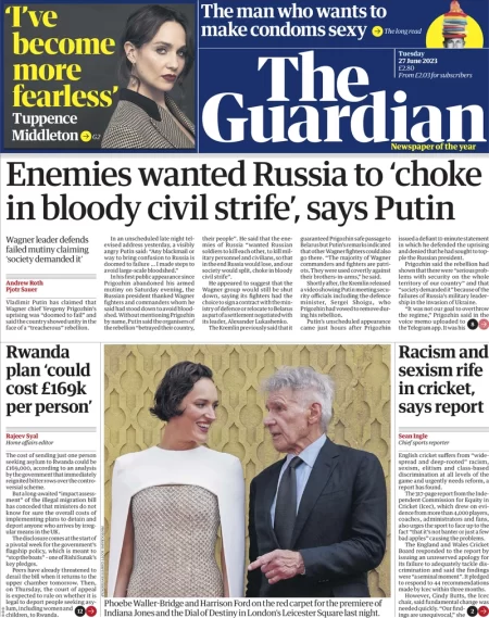 The Guardian – Enemies wanted Russia to ‘choke in bloody civil strife,’says Putin 