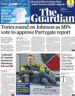 The Guardian – Tories round on Johnson as MPs vote to approve Partygate report 