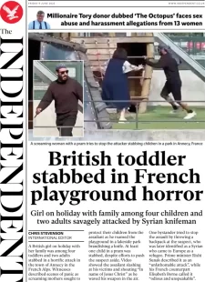 The Independent – British toddler stabbed in French playground horror