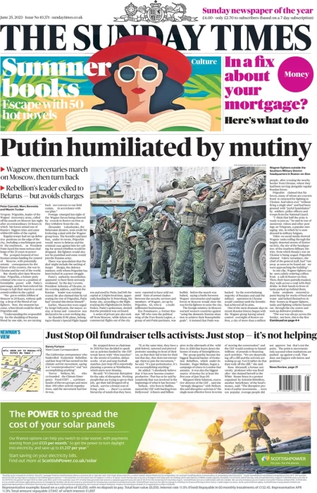 The Sunday Times – Putin humiliated by mutiny 