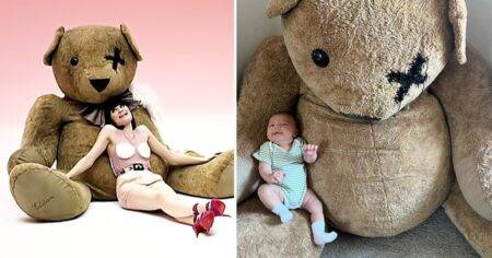 Jessie J melts hearts as baby boy poses next to giant teddy bear she kept from Price Tag music video