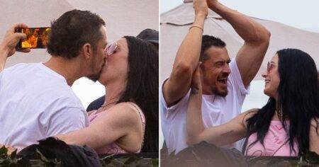 Katy Perry and Orlando Bloom lock lips to a Bruce Springsteen soundtrack as they pack on PDA at rocker’s Hyde Park gig