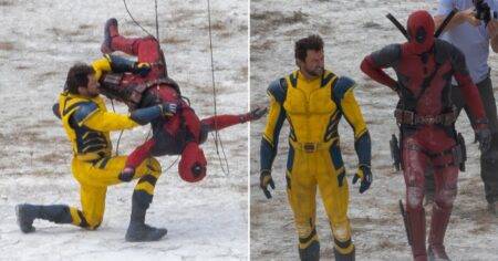 Hugh Jackman and Ryan Reynolds clash in battle filming Deadpool 3 – with Wolverine’s yellow suit giving comics nostalgia