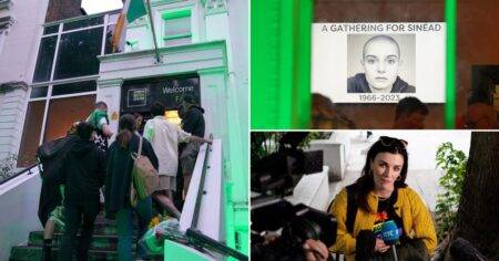 Annie Mac and Aisling Bea lead Irish mourners paying tribute to ‘beautiful soul’ Sinéad O’Connor in London