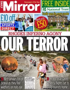 Daily Mirror – Rhodes inferno agony: Our terror 