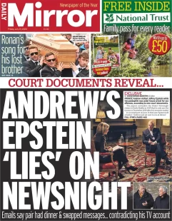 Daily Mirror – Andrew’s Epstein ‘lies’ on Newsnight